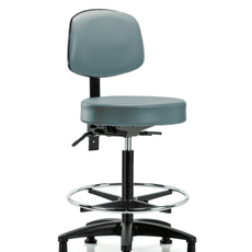 Vinyl Stool with Back - High Bench Height with Chrome Foot Ring & Stationary Glides in Storm Supernova Vinyl - VHBST-RG-T0-CF-RG-8822
