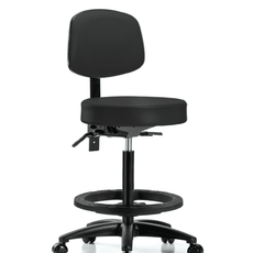 Vinyl Stool with Back - High Bench Height with Seat Tilt, Black Foot Ring, & Casters in Black Trailblazer Vinyl - VHBST-RG-T1-BF-RC-8540