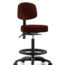 Vinyl Stool with Back - High Bench Height with Seat Tilt, Black Foot Ring, & Casters in Burgundy Trailblazer Vinyl - VHBST-RG-T1-BF-RC-8569