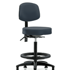 Vinyl Stool with Back - High Bench Height with Seat Tilt, Black Foot Ring, & Stationary Glides in Imperial Blue Trailblazer Vinyl - VHBST-RG-T1-BF-RG-8582