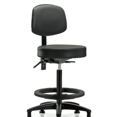 Vinyl Stool with Back - High Bench Height with Seat Tilt, Black Foot Ring, & Stationary Glides in Carbon Supernova Vinyl - VHBST-RG-T1-BF-RG-8823