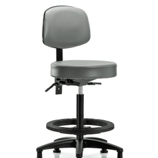 Vinyl Stool with Back - High Bench Height with Seat Tilt, Black Foot Ring, & Stationary Glides in Sterling Supernova Vinyl - VHBST-RG-T1-BF-RG-8840
