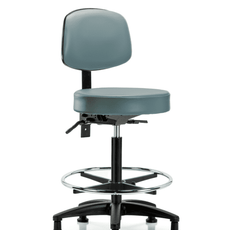Vinyl Stool with Back - High Bench Height with Seat Tilt, Chrome Foot Ring, & Stationary Glides in Storm Supernova Vinyl - VHBST-RG-T1-CF-RG-8822