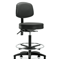 Vinyl Stool with Back - High Bench Height with Seat Tilt, Chrome Foot Ring, & Stationary Glides in Carbon Supernova Vinyl - VHBST-RG-T1-CF-RG-8823