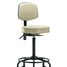 Vinyl Stool with Back - High Bench Height with Round Tube Base & Casters in Adobe White Trailblazer Vinyl - VHBST-RT-T0-RC-8501