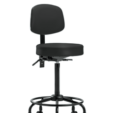 Vinyl Stool with Back - High Bench Height with Round Tube Base & Casters in Black Trailblazer Vinyl - VHBST-RT-T0-RC-8540