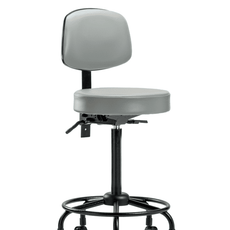 Vinyl Stool with Back - High Bench Height with Round Tube Base & Casters in Dove Trailblazer Vinyl - VHBST-RT-T0-RC-8567