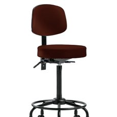 Vinyl Stool with Back - High Bench Height with Round Tube Base & Casters in Burgundy Trailblazer Vinyl - VHBST-RT-T0-RC-8569