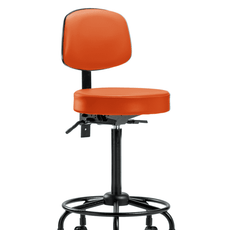 Vinyl Stool with Back - High Bench Height with Round Tube Base & Casters in Orange Kist Trailblazer Vinyl - VHBST-RT-T0-RC-8613