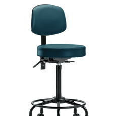 Vinyl Stool with Back - High Bench Height with Round Tube Base & Casters in Marine Blue Supernova Vinyl - VHBST-RT-T0-RC-8801
