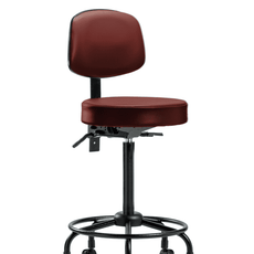 Vinyl Stool with Back - High Bench Height with Round Tube Base & Casters in Taupe Supernova Vinyl - VHBST-RT-T0-RC-8815