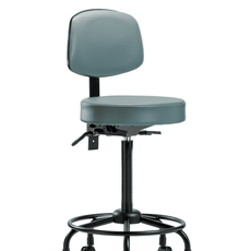 Vinyl Stool with Back - High Bench Height with Round Tube Base & Casters in Storm Supernova Vinyl - VHBST-RT-T0-RC-8822