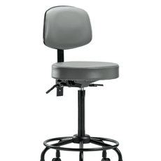 Vinyl Stool with Back - High Bench Height with Round Tube Base & Casters in Sterling Supernova Vinyl - VHBST-RT-T0-RC-8840