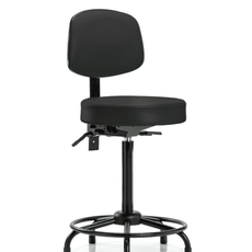 Vinyl Stool with Back - High Bench Height with Round Tube Base & Stationary Glides in Black Trailblazer Vinyl - VHBST-RT-T0-RG-8540