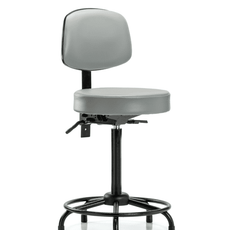 Vinyl Stool with Back - High Bench Height with Round Tube Base & Stationary Glides in Dove Trailblazer Vinyl - VHBST-RT-T0-RG-8567