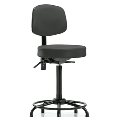 Vinyl Stool with Back - High Bench Height with Round Tube Base & Stationary Glides in Charcoal Trailblazer Vinyl - VHBST-RT-T0-RG-8605