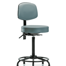 Vinyl Stool with Back - High Bench Height with Round Tube Base & Stationary Glides in Storm Supernova Vinyl - VHBST-RT-T0-RG-8822