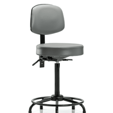 Vinyl Stool with Back - High Bench Height with Round Tube Base & Stationary Glides in Sterling Supernova Vinyl - VHBST-RT-T0-RG-8840