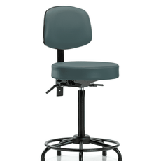 Vinyl Stool with Back - High Bench Height with Round Tube Base, Seat Tilt, & Stationary Glides in Colonial Blue Trailblazer Vinyl - VHBST-RT-T1-RG-8546