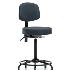 Vinyl Stool with Back - High Bench Height with Round Tube Base, Seat Tilt, & Stationary Glides in Imperial Blue Trailblazer Vinyl - VHBST-RT-T1-RG-8582
