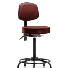 Vinyl Stool with Back - High Bench Height with Round Tube Base, Seat Tilt, & Stationary Glides in Taupe Supernova Vinyl - VHBST-RT-T1-RG-8815