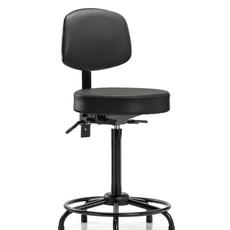 Vinyl Stool with Back - High Bench Height with Round Tube Base, Seat Tilt, & Stationary Glides in Carbon Supernova Vinyl - VHBST-RT-T1-RG-8823