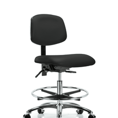 Vinyl Chair Chrome - Medium Bench Height with Chrome Foot Ring & Casters in Black Trailblazer Vinyl - VMBCH-CR-T0-A0-CF-CC-8540