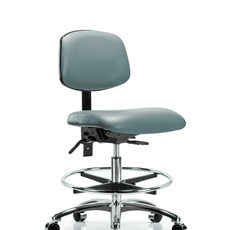 Vinyl Chair Chrome - Medium Bench Height with Chrome Foot Ring & Casters in Storm Supernova Vinyl - VMBCH-CR-T0-A0-CF-CC-8822