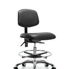 Vinyl Chair Chrome - Medium Bench Height with Chrome Foot Ring & Casters in Carbon Supernova Vinyl - VMBCH-CR-T0-A0-CF-CC-8823