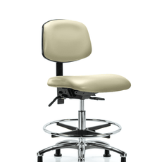 Vinyl Chair Chrome - Medium Bench Height with Chrome Foot Ring & Casters in Adobe White Trailblazer Vinyl - VMBCH-CR-T0-A0-CF-RG-8501