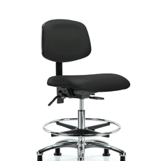 Vinyl Chair Chrome - Medium Bench Height with Chrome Foot Ring & Casters in Black Trailblazer Vinyl - VMBCH-CR-T0-A0-CF-RG-8540