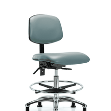 Vinyl Chair Chrome - Medium Bench Height with Chrome Foot Ring & Casters in Storm Supernova Vinyl - VMBCH-CR-T0-A0-CF-RG-8822