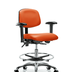 Vinyl Chair Chrome - Medium Bench Height with Adjustable Arms, Chrome Foot Ring, & Casters in Orange Kist Trailblazer Vinyl - VMBCH-CR-T0-A1-CF-CC-8613