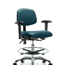 Vinyl Chair Chrome - Medium Bench Height with Adjustable Arms, Chrome Foot Ring, & Casters in Marine Blue Supernova Vinyl - VMBCH-CR-T0-A1-CF-CC-8801