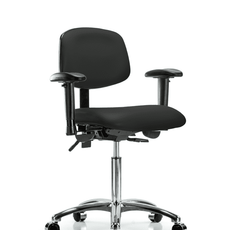 Vinyl Chair Chrome - Medium Bench Height with Adjustable Arms & Casters in Black Trailblazer Vinyl - VMBCH-CR-T0-A1-NF-CC-8540