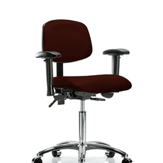 Vinyl Chair Chrome - Medium Bench Height with Adjustable Arms & Casters in Burgundy Trailblazer Vinyl - VMBCH-CR-T0-A1-NF-CC-8569