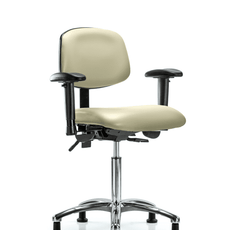 Vinyl Chair Chrome - Medium Bench Height with Adjustable Arms & Stationary Glides in Adobe White Trailblazer Vinyl - VMBCH-CR-T0-A1-NF-RG-8501