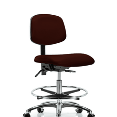 Vinyl Chair Chrome - Medium Bench Height with Seat Tilt, Chrome Foot Ring, & Casters in Burgundy Trailblazer Vinyl - VMBCH-CR-T1-A0-CF-CC-8569