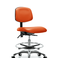 Vinyl Chair Chrome - Medium Bench Height with Seat Tilt, Chrome Foot Ring, & Casters in Orange Kist Trailblazer Vinyl - VMBCH-CR-T1-A0-CF-CC-8613