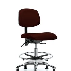 Vinyl Chair Chrome - Medium Bench Height with Seat Tilt, Chrome Foot Ring, & Casters in Burgundy Trailblazer Vinyl - VMBCH-CR-T1-A0-CF-RG-8569