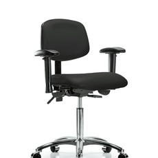 Vinyl Chair Chrome - Medium Bench Height with Seat Tilt & Casters in Black Trailblazer Vinyl - VMBCH-CR-T1-A0-NF-CC-8540
