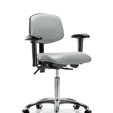 Vinyl Chair Chrome - Medium Bench Height with Seat Tilt & Casters in Dove Trailblazer Vinyl - VMBCH-CR-T1-A0-NF-CC-8567