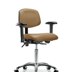 Vinyl Chair Chrome - Medium Bench Height with Seat Tilt & Casters in Taupe Trailblazer Vinyl - VMBCH-CR-T1-A0-NF-CC-8584