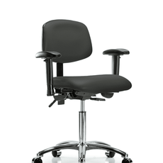 Vinyl Chair Chrome - Medium Bench Height with Seat Tilt & Casters in Charcoal Trailblazer Vinyl - VMBCH-CR-T1-A0-NF-CC-8605