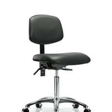 Vinyl Chair Chrome - Medium Bench Height with Seat Tilt & Casters in Carbon Supernova Vinyl - VMBCH-CR-T1-A0-NF-CC-8823