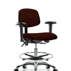 Vinyl Chair Chrome - Medium Bench Height with Seat Tilt, Adjustable Arms, Chrome Foot Ring, & Casters in Burgundy Trailblazer Vinyl - VMBCH-CR-T1-A1-CF-CC-8569