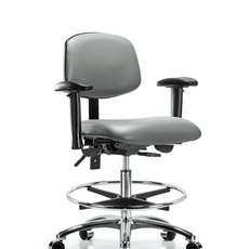 Vinyl Chair Chrome - Medium Bench Height with Seat Tilt, Adjustable Arms, Chrome Foot Ring, & Casters in Sterling Supernova Vinyl - VMBCH-CR-T1-A1-CF-CC-8840