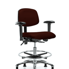 Vinyl Chair Chrome - Medium Bench Height with Seat Tilt, Adjustable Arms, Chrome Foot Ring, & Casters in Burgundy Trailblazer Vinyl - VMBCH-CR-T1-A1-CF-RG-8569
