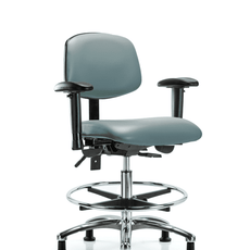 Vinyl Chair Chrome - Medium Bench Height with Seat Tilt, Adjustable Arms, Chrome Foot Ring, & Casters in Storm Supernova Vinyl - VMBCH-CR-T1-A1-CF-RG-8822