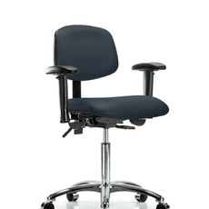 Vinyl Chair Chrome - Medium Bench Height with Seat Tilt, Adjustable Arms, & Casters in Imperial Blue Trailblazer Vinyl - VMBCH-CR-T1-A1-NF-CC-8582